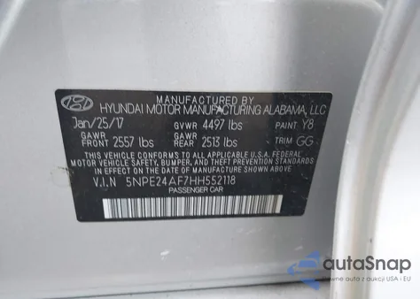 2017 Hyundai Sonata Se from USA, damaged, VIN 5NPE24AF7HH552118